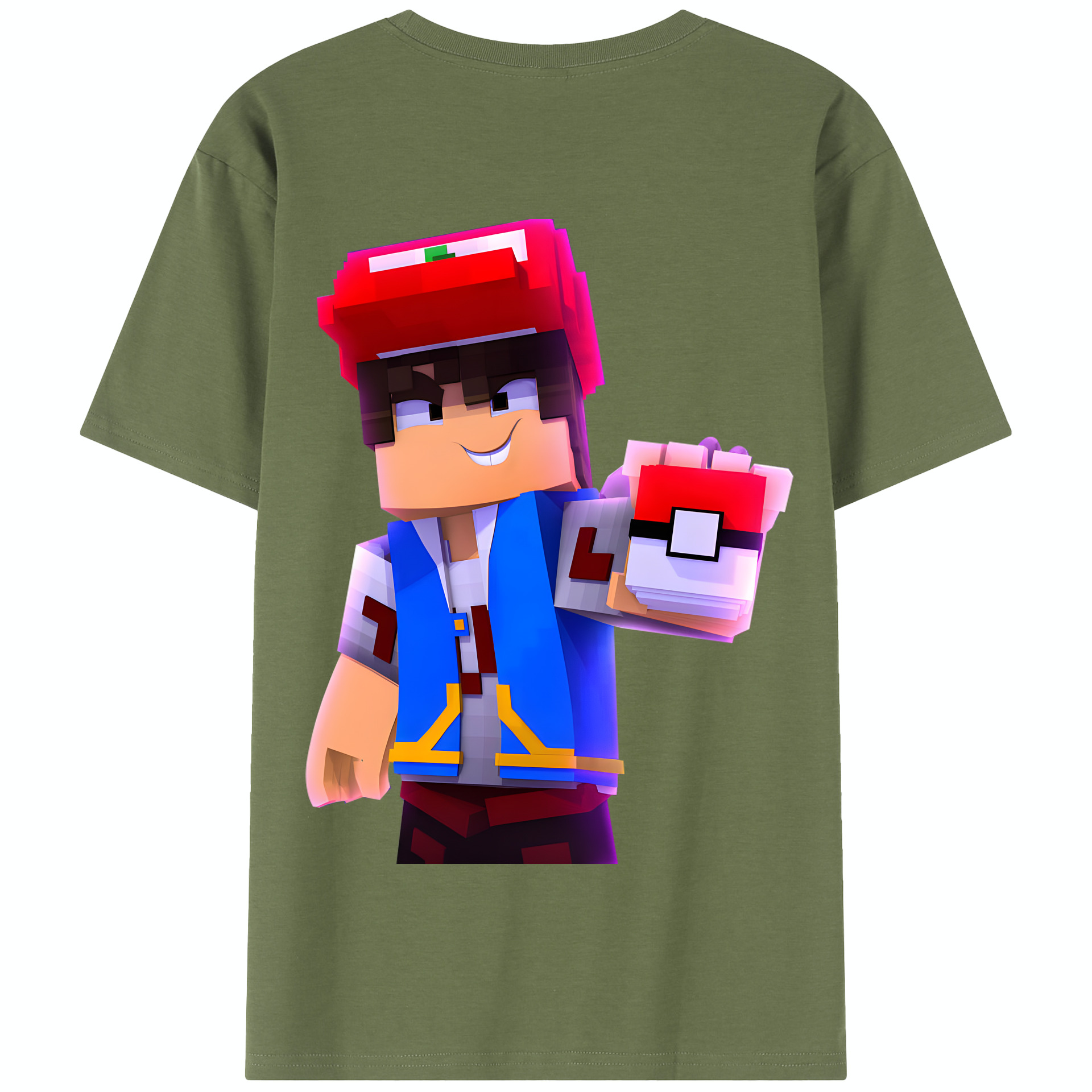 （画像用） マインクラフト ブロックの世界 Minecraft MC Block world 綿100％半袖Tシャツ（背面プリント）